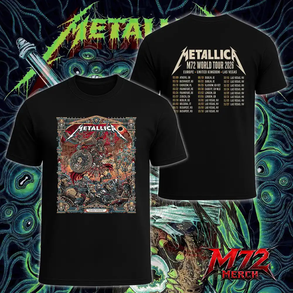 Metallica M72 World Tour May 9 2026 Athens Greece Olympic Stadium Battle Warrior two sided graphic apparel